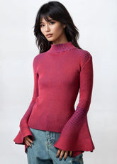 Ribbed Bell Sleeve Mock Neck Top Long Sleeve Tees Kate Hewko 