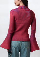 Ribbed Bell Sleeve Mock Neck Top Long Sleeve Tees Kate Hewko 