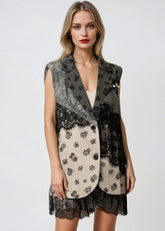 Rose Print Lace Patchwork Vest Vests Kate Hewko 