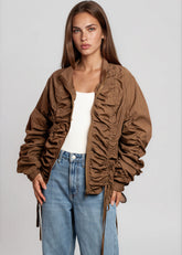 Ruched Drawstring Zip Up Jacket Outerwear Kate Hewko 