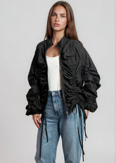 Ruched Drawstring Zip Up Jacket Outerwear Kate Hewko 