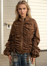 Ruched Drawstring Zip Up Jacket Outerwear Kate Hewko 