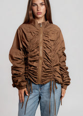 Ruched Drawstring Zip Up Jacket Outerwear Kate Hewko Brown One size 