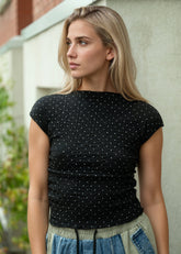 Ruched Polka Dot Tee Tees Kate Hewko Black One size 