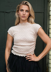 Ruched Polka Dot Tee Tees Kate Hewko Pink One size 