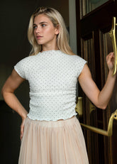 Ruched Polka Dot Tee Tees Kate Hewko White One size 