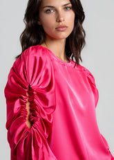 Ruched Sleeve Cutout Blouse Blouses Kate Hewko 