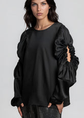 Ruched Sleeve Cutout Blouse Blouses Kate Hewko 