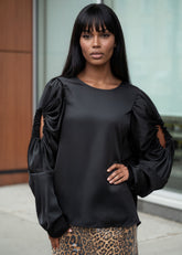 Ruched Sleeve Cutout Blouse Blouses Kate Hewko 