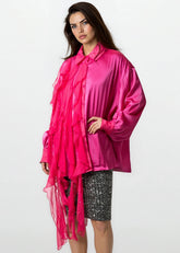 Ruffle Draped Satin Dress Shirt Blouses Kate Hewko 