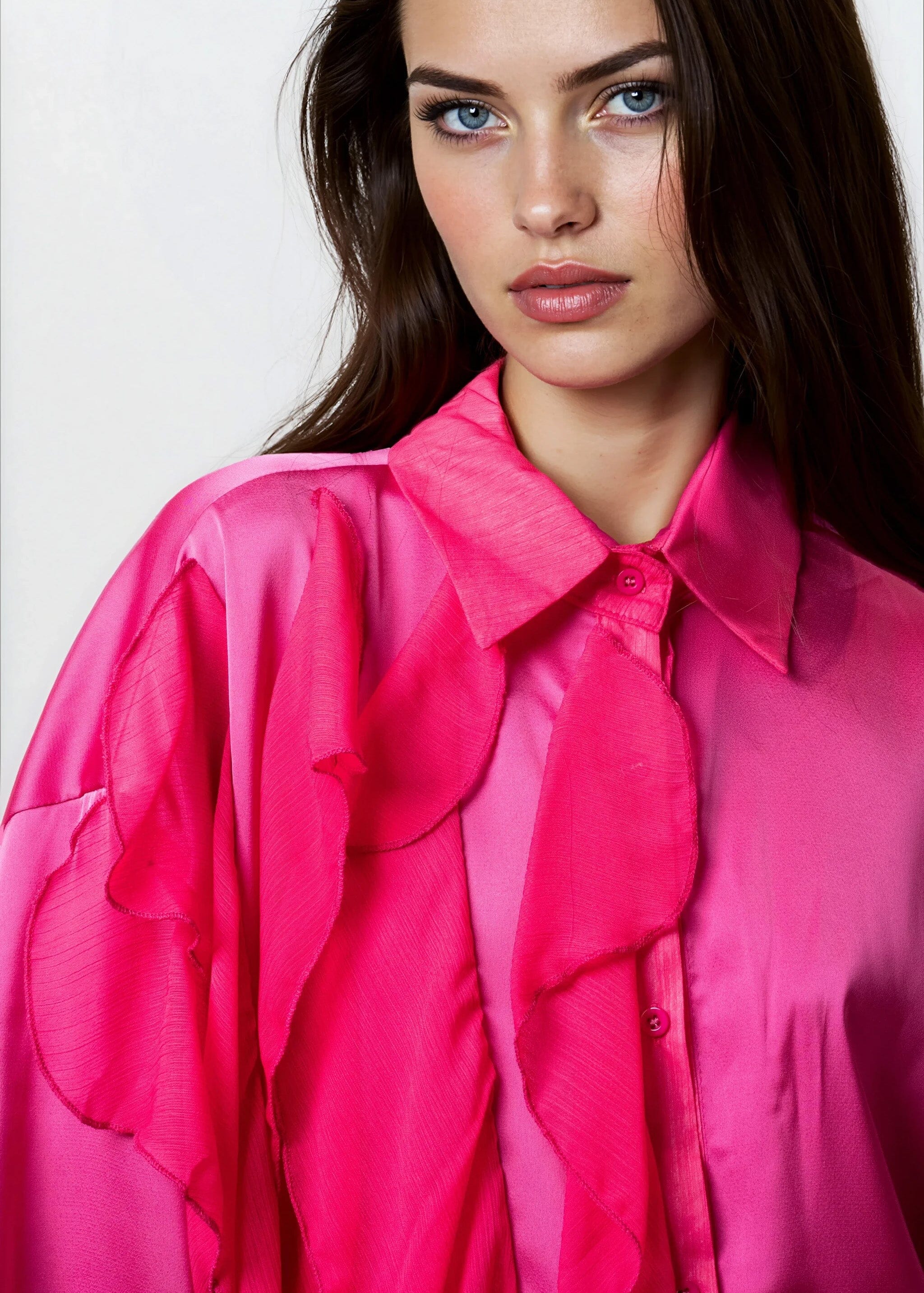 pink satin dress shirt Barry. Wang Fuchsia Pink Satin Shirt with Tie Set