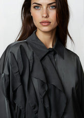 Ruffle Draped Satin Dress Shirt Blouses Kate Hewko 