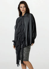 Ruffle Draped Satin Dress Shirt Blouses Kate Hewko 