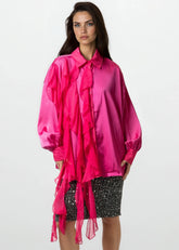 Ruffle Draped Satin Dress Shirt Blouses Kate Hewko 
