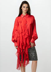 Ruffle Draped Satin Dress Shirt Blouses Kate Hewko 