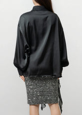 Ruffle Draped Satin Dress Shirt Blouses Kate Hewko 