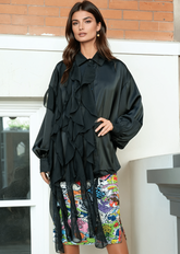 Ruffle Draped Satin Dress Shirt Blouses Kate Hewko 