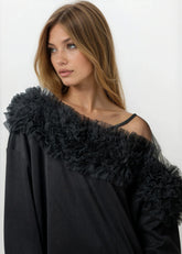 Ruffle + Mesh Cold Shoulder Long Sleeve Long Sleeve Tees Kate Hewko 