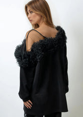 Ruffle + Mesh Cold Shoulder Long Sleeve Long Sleeve Tees Kate Hewko 