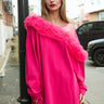 Ruffle + Mesh Cold Shoulder Long Sleeve Long Sleeve Tees Kate Hewko Hot Pink One size 