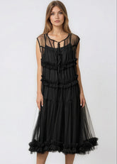 Ruffle Trim Tulle Overlay Layering Pieces Kate Hewko Black One size 