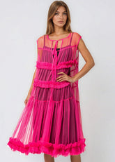 Ruffle Trim Tulle Overlay Layering Pieces Kate Hewko Hot Pink One size 