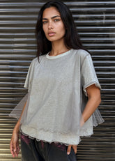 Ruffle Trim Tulle Overlay Tee Tees Kate Hewko Grey One size 