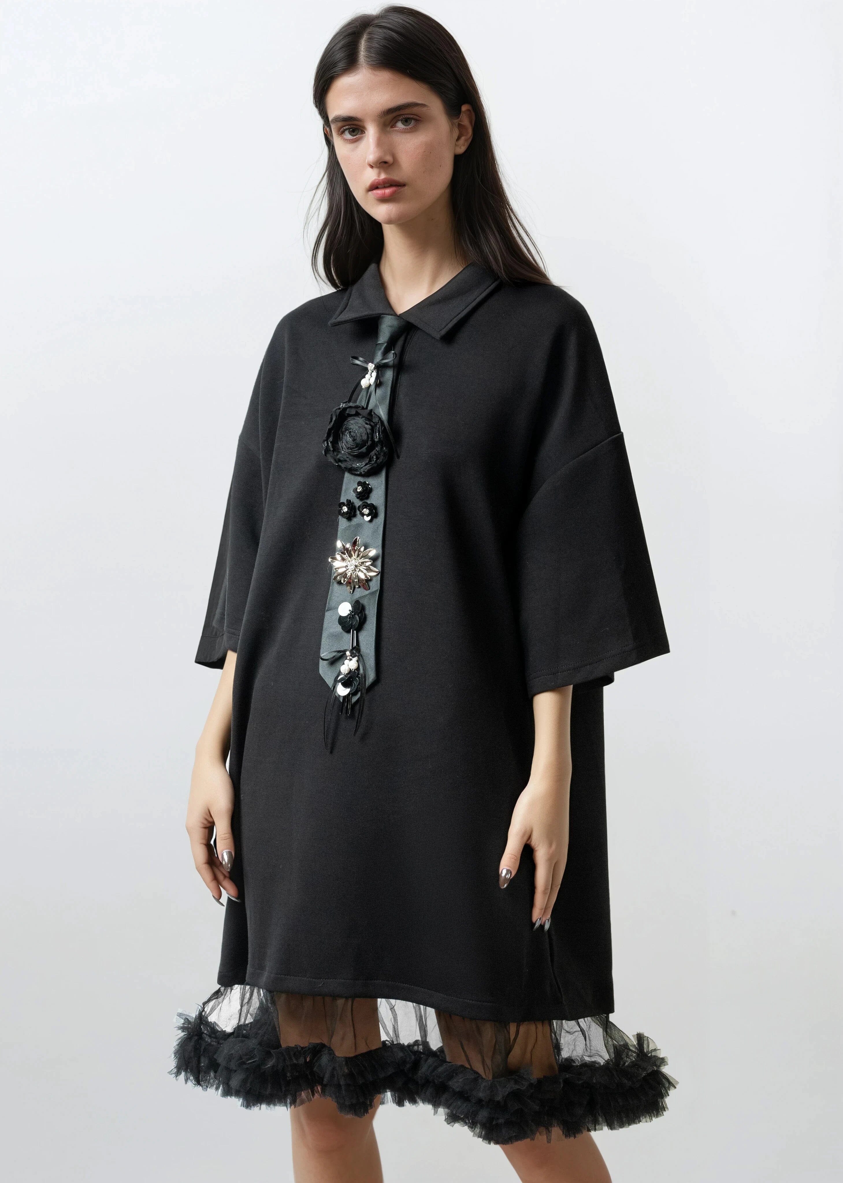 Ruffled Tulle Hem Punk Tee Dress Dresses Kate Hewko Black One size 