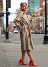 Satin Finish Belted Trench Outerwear Kate Hewko Khaki S 