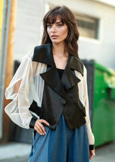 Satin Lapel Cropped Mesh Jacket Layering Pieces Kate Hewko 