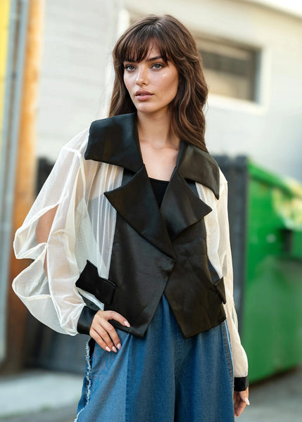 Satin Lapel Cropped Mesh Jacket - Kate Hewko