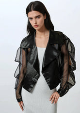 Satin Lapel Cropped Mesh Jacket Layering Pieces Kate Hewko 