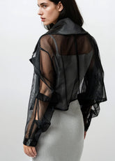 Satin Lapel Cropped Mesh Jacket Layering Pieces Kate Hewko 
