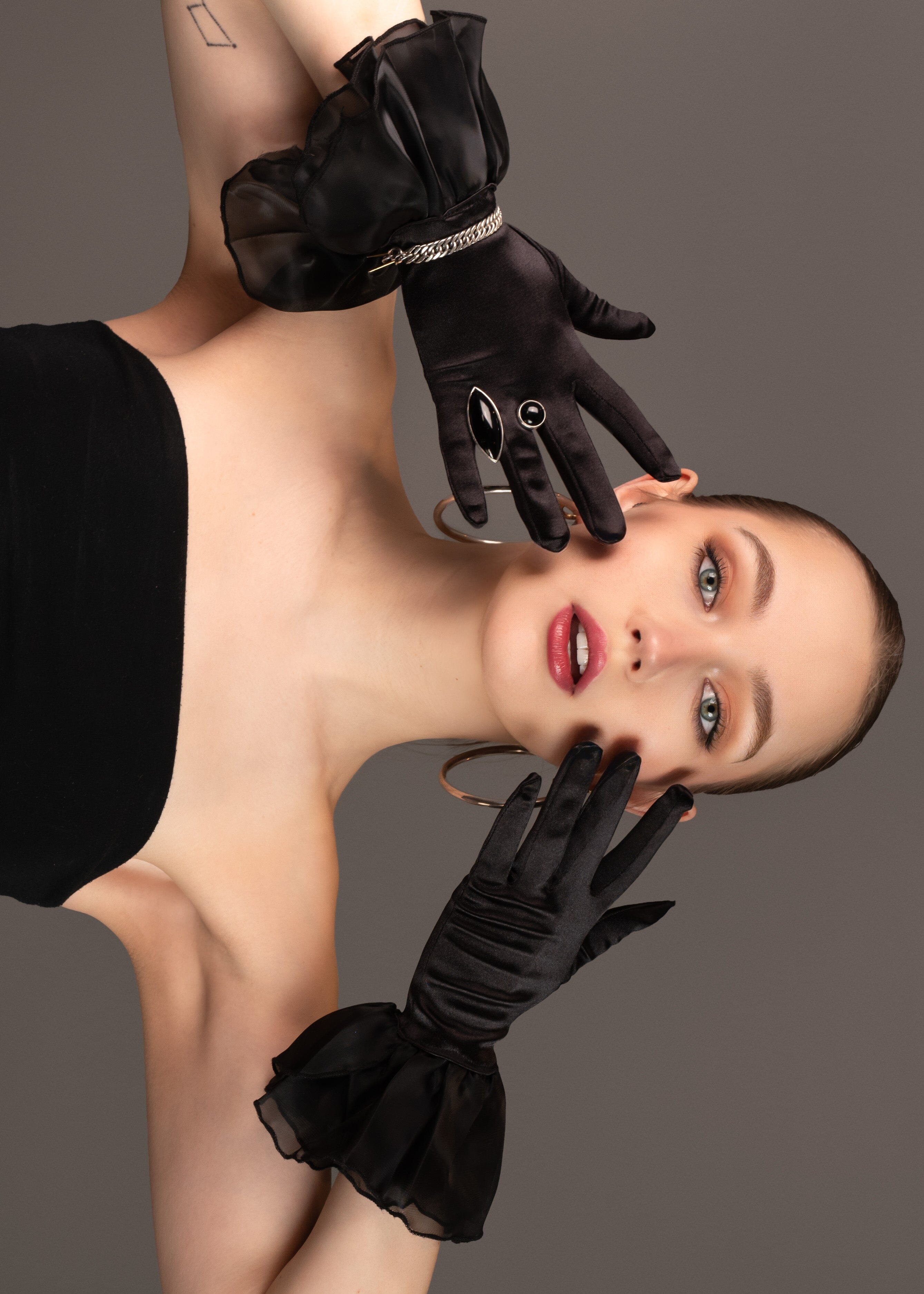 Satin + Tulle Gloves Accessories Kate Hewko Black One Size 
