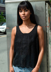 Scallop Hem Beaded Tank Tank Tops Kate Hewko Black One size 