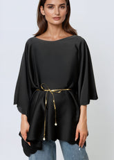Scallop Trim Batwing Blouse Blouses Kate Hewko Black One size 