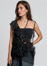 Sculptural Ruffle Mesh Tank Top Tank Tops Kate Hewko 
