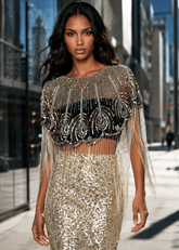 Sequin Beaded Tassel Cape Overlay Layering Pieces Kate Hewko 