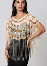 Sequin Beaded Tassel Cape Overlay Layering Pieces Kate Hewko 