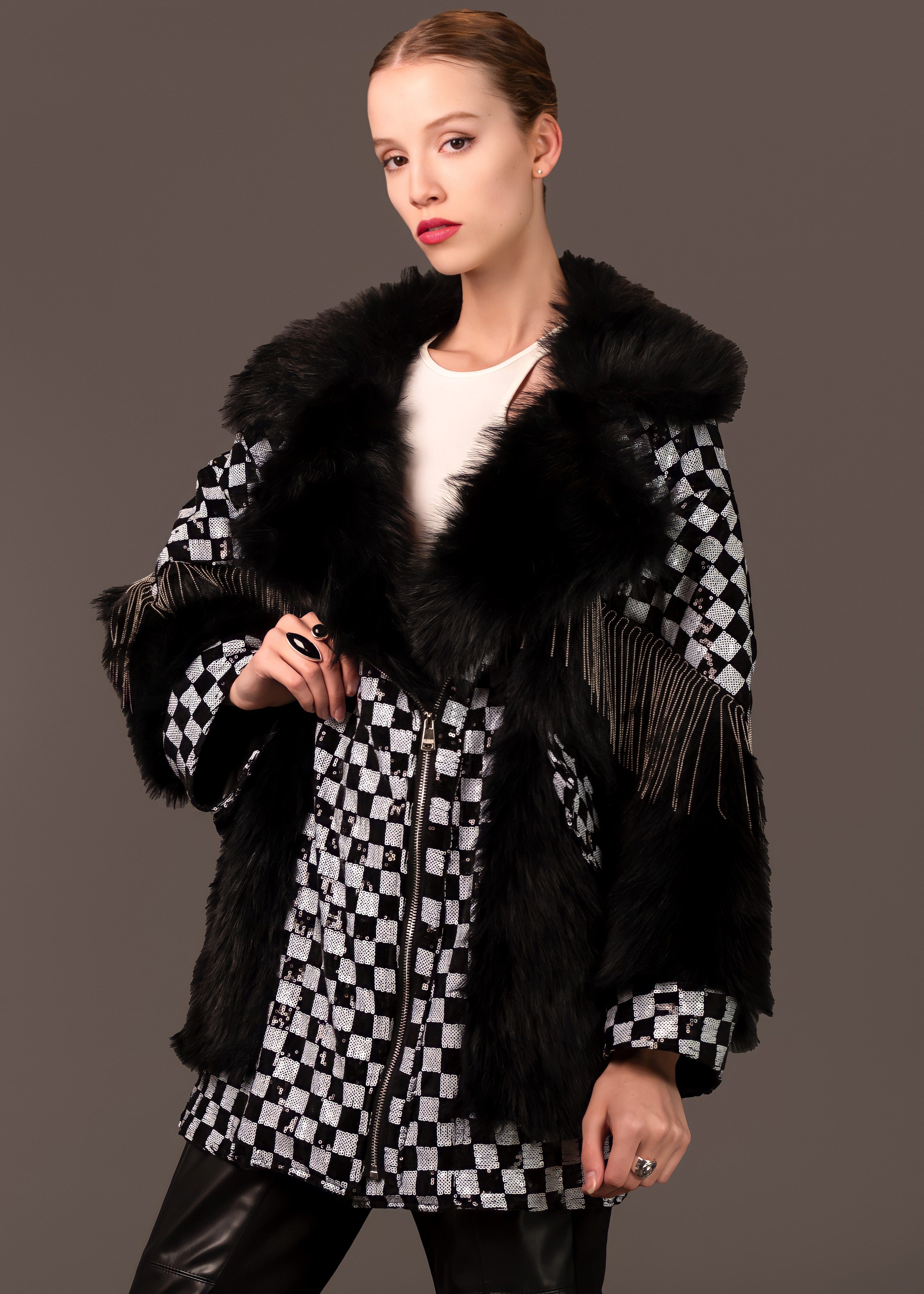 Sequin Checker Faux Fur Jacket Outerwear Kate Hewko 