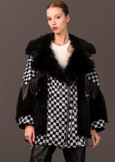 Sequin Checker Faux Fur Jacket Outerwear Kate Hewko Black One Size 