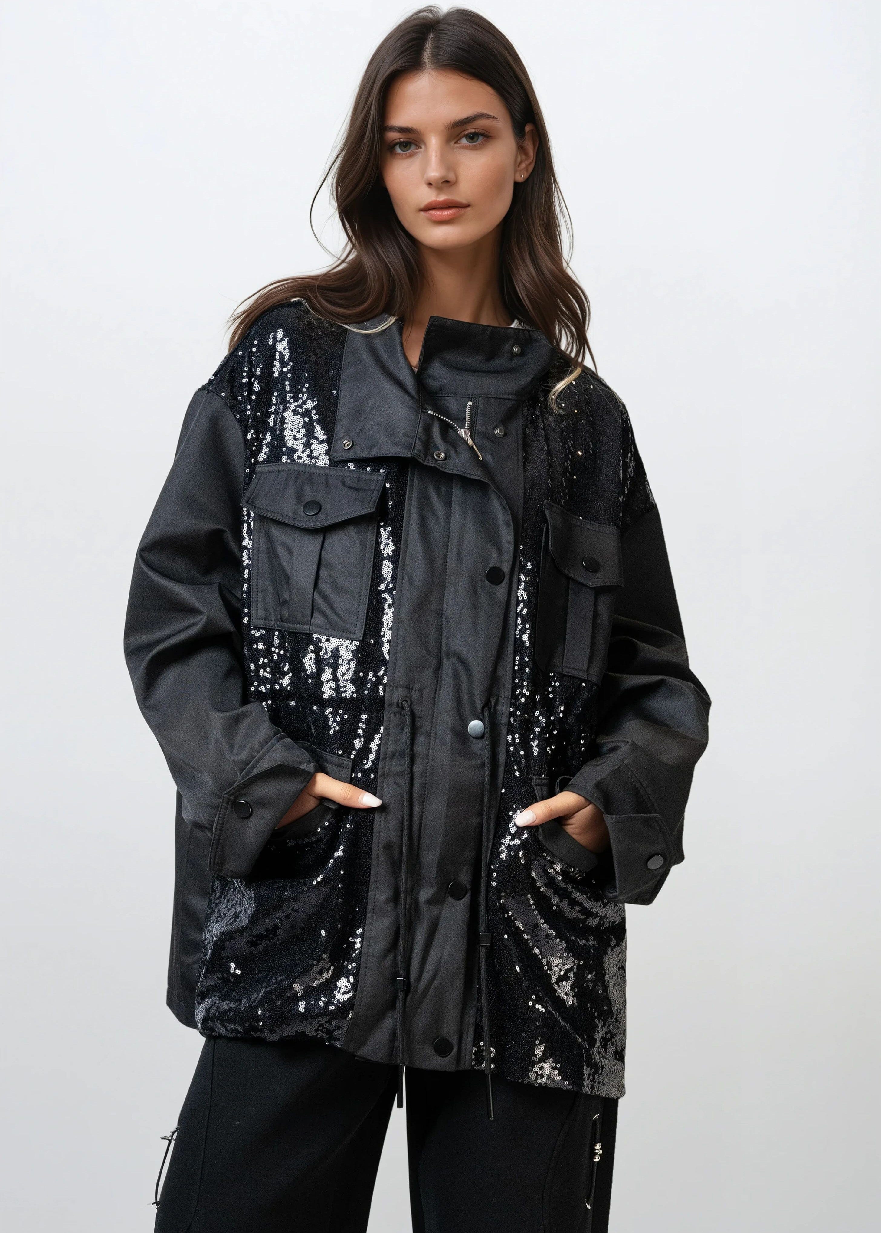 Sequin Contrast Utility Jacket Kate Hewko