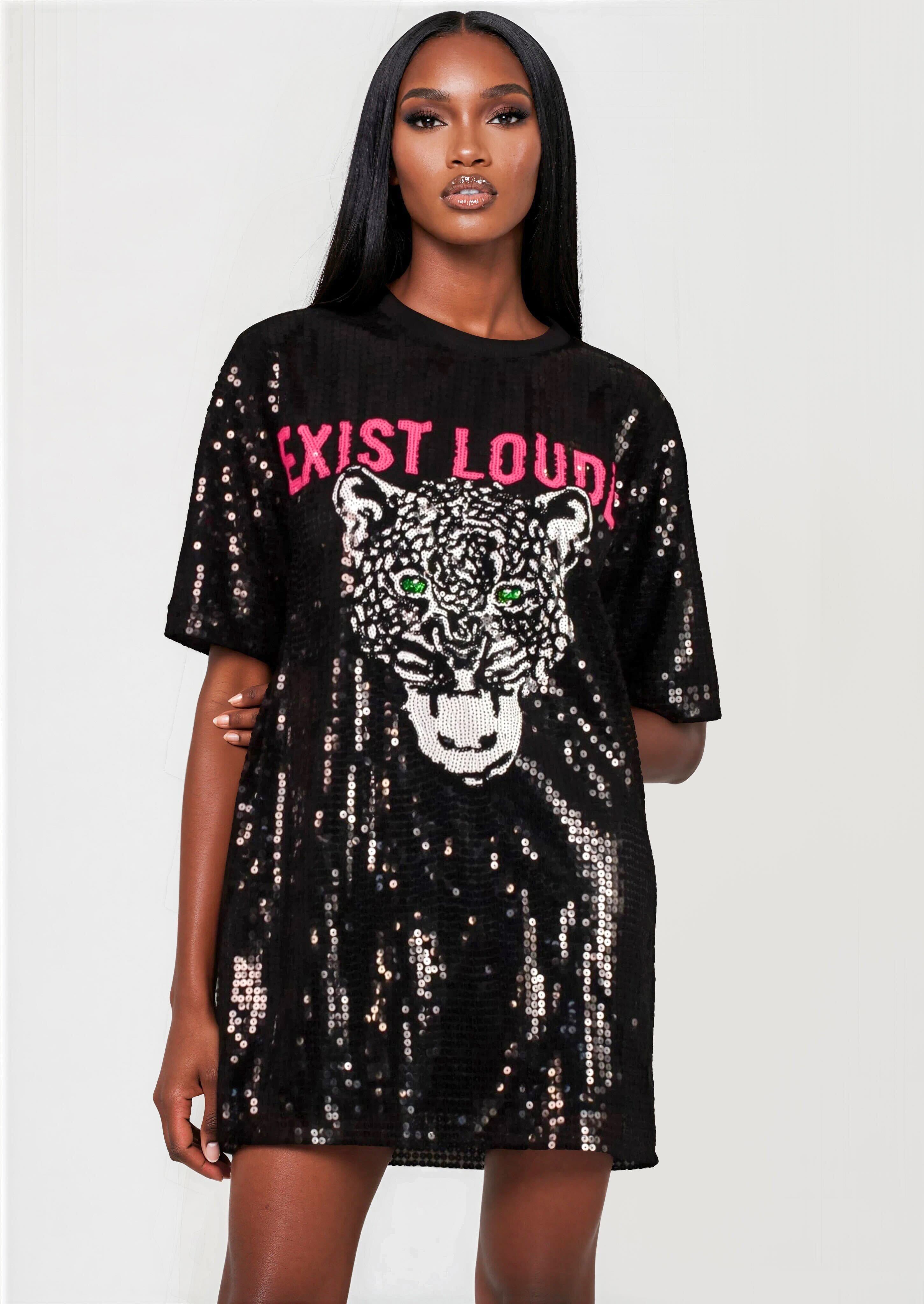 Exist Loudly Sequin Tee Dress – Leopard Exist Loudly Sequin Tee Dress – Leopard