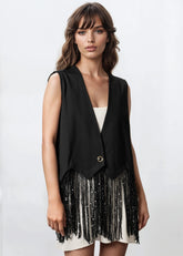 Sequin Fringe Hem Vest Vests Kate Hewko 