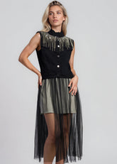 Sequin Fringe Tulle Trim Denim Vest Vests Kate Hewko 
