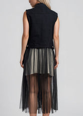 Sequin Fringe Tulle Trim Denim Vest Vests Kate Hewko 