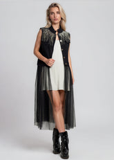 Sequin Fringe Tulle Trim Denim Vest Vests Kate Hewko 