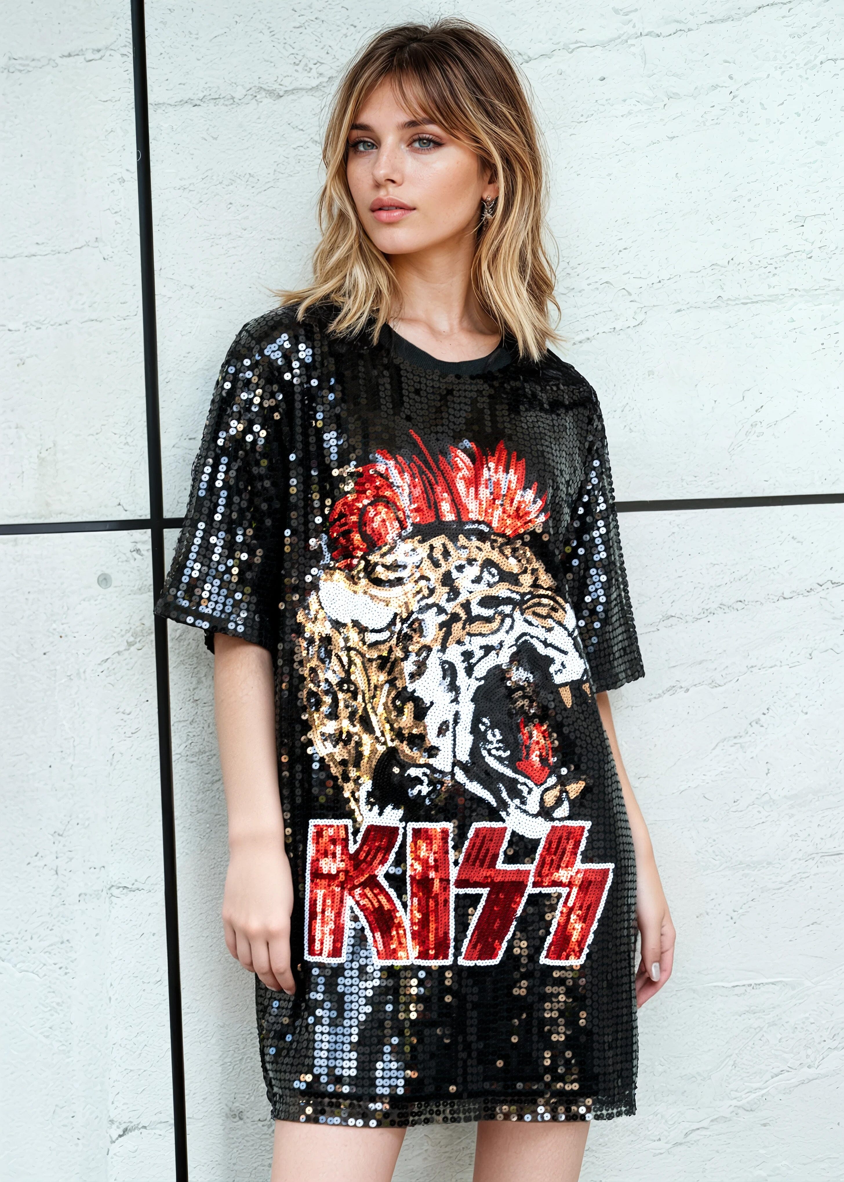 Kiss Sequin Tee Dress Black Sequin Mini | Kate Hewko Kiss Sequin Tee Dress Black Sequin Mini | Kate Hewko