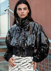 Sequin Patent Cropped Bomber Jacket Outerwear Kate Hewko 