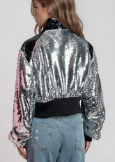 Sequin Patent Cropped Bomber Jacket Outerwear Kate Hewko 